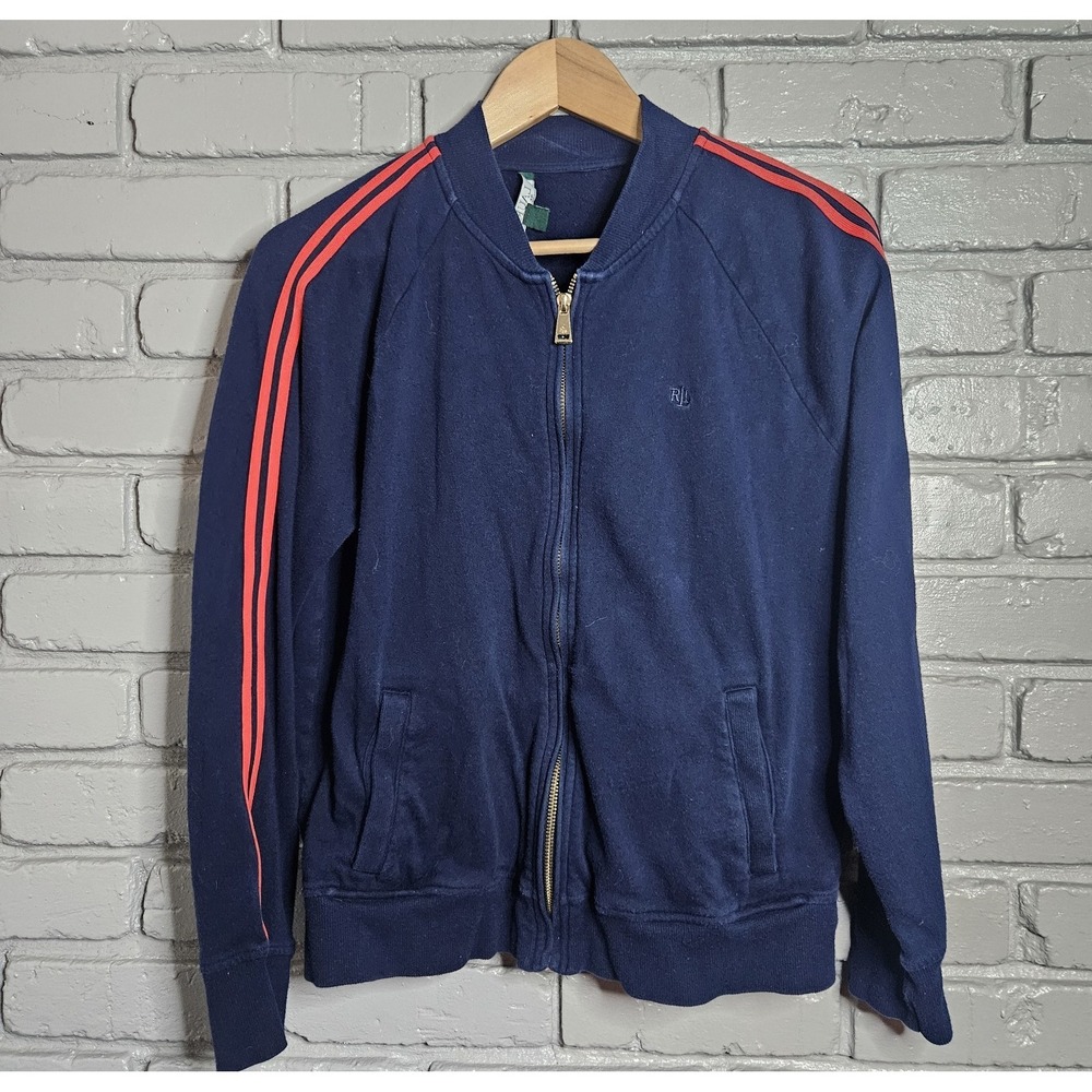 Lauren Ralph Lauren Track Jacket Sweatshirt‎ Blue Red Stripes Size L